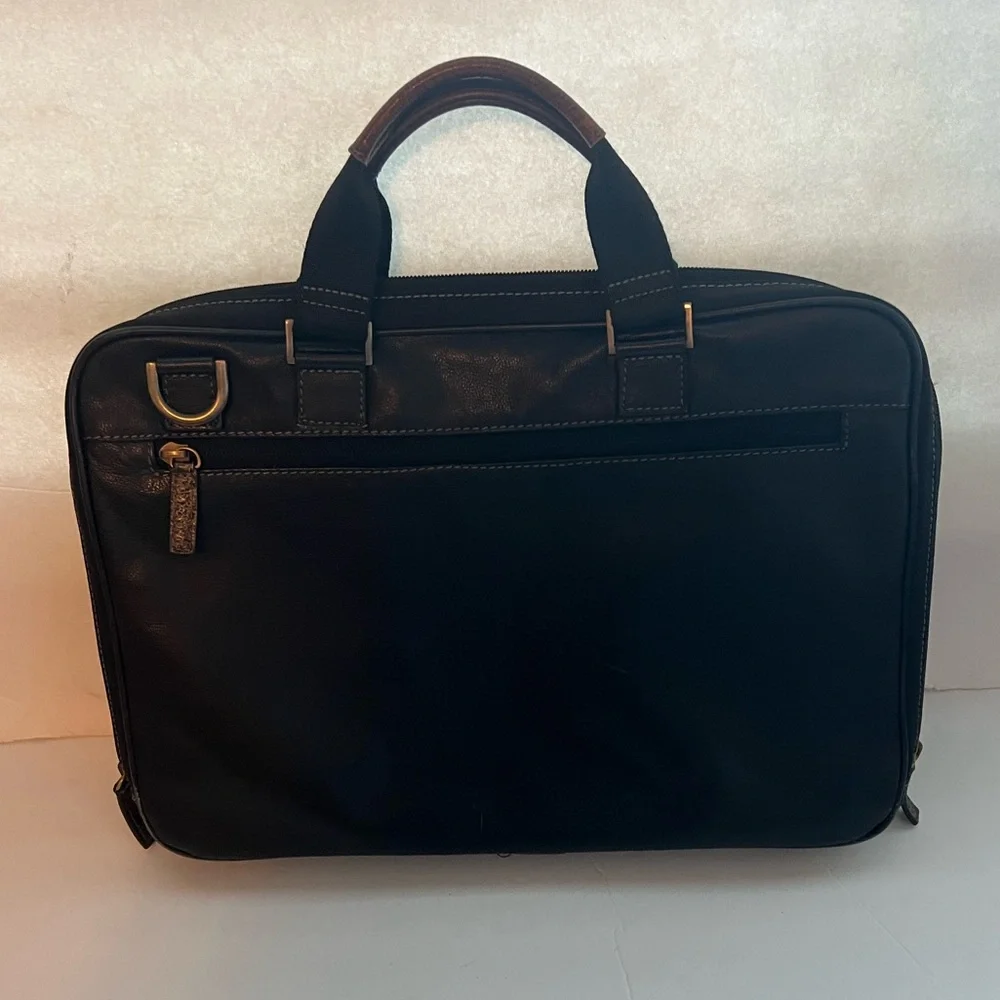 BOCONI Garth Coated Zipper Slim Leather Laptop Briefcase